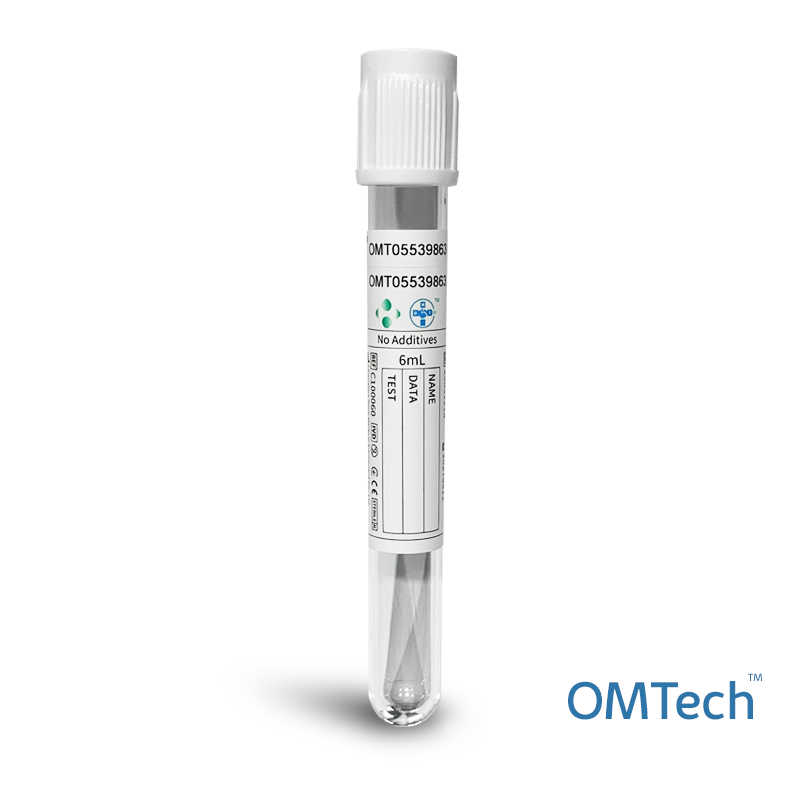 Пробірка вакуумна для забору крові "OMTech", без наповнювача, стерильна, з білою кришкою, 6 мл, 13*100 мм
